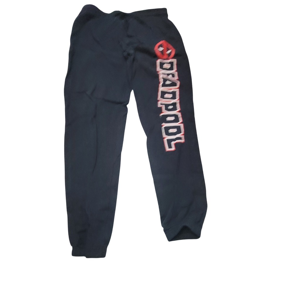 Marvel Deadpool Mens Black Graphic Sweatpants Size Medium Elastic Waist Joggers